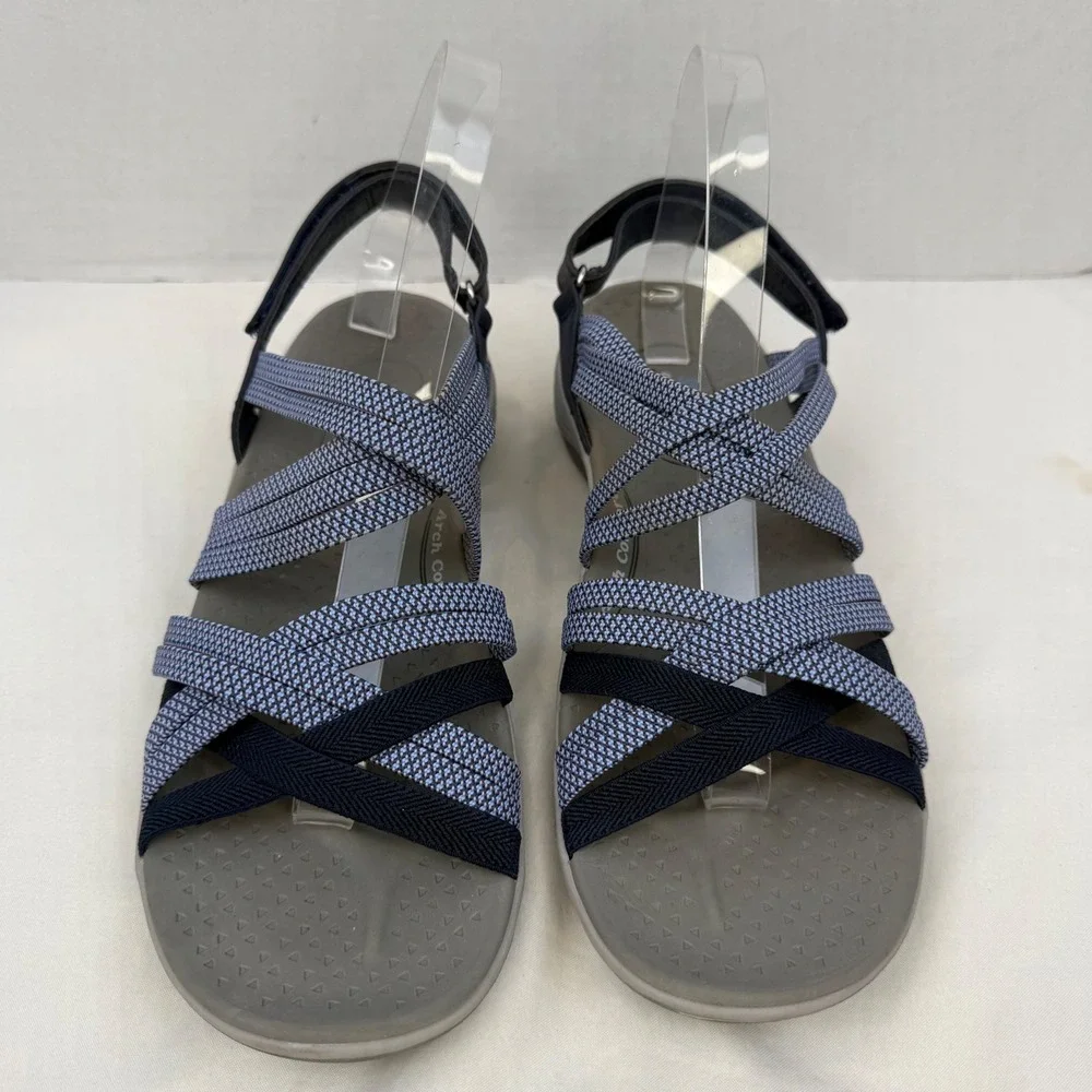 Skechers Reggae Slim Stretch Sandals Blue Navy Strappy Arch Comfort Footbed
